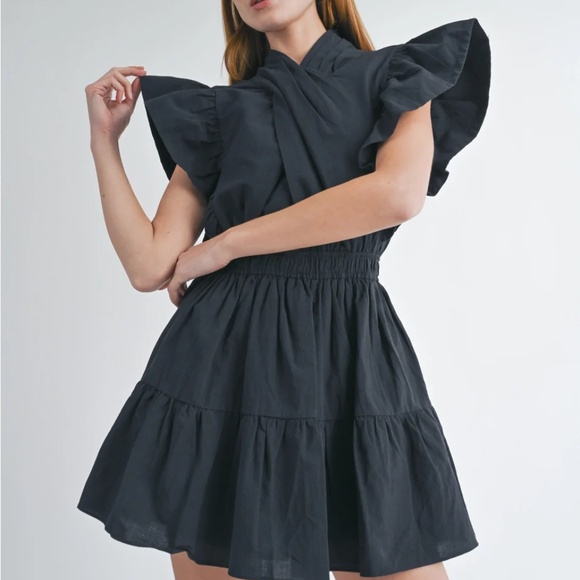 Christie High-Neck Crossover Front Mini Dress - Picture 2 of 8